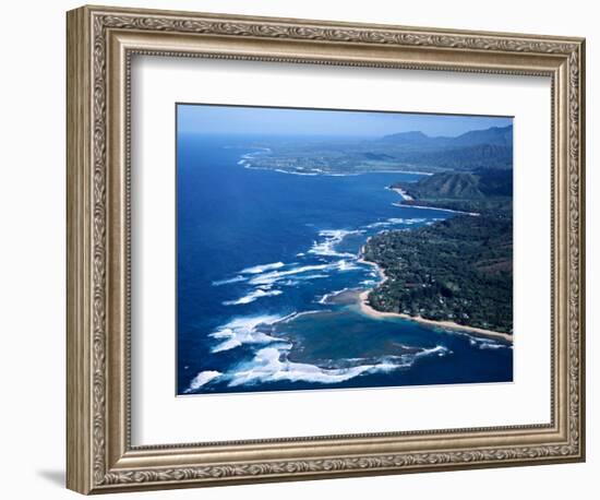 Hanalei Bay and the Distant Princeville Hotel, Kauai, Hawaii, USA-Charles Sleicher-Framed Photographic Print