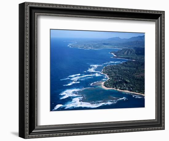 Hanalei Bay and the Distant Princeville Hotel, Kauai, Hawaii, USA-Charles Sleicher-Framed Photographic Print