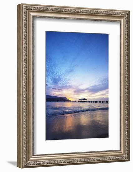 Hanalei Bay pier, Kauai Island, Hawaii, USA-Christian Kober-Framed Photographic Print