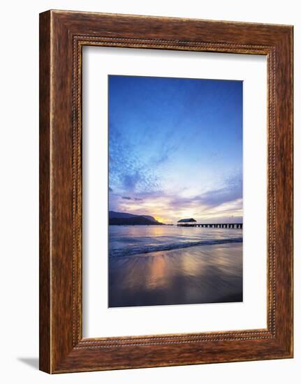 Hanalei Bay pier, Kauai Island, Hawaii, USA-Christian Kober-Framed Photographic Print