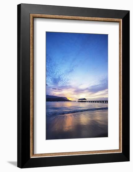 Hanalei Bay pier, Kauai Island, Hawaii, USA-Christian Kober-Framed Photographic Print