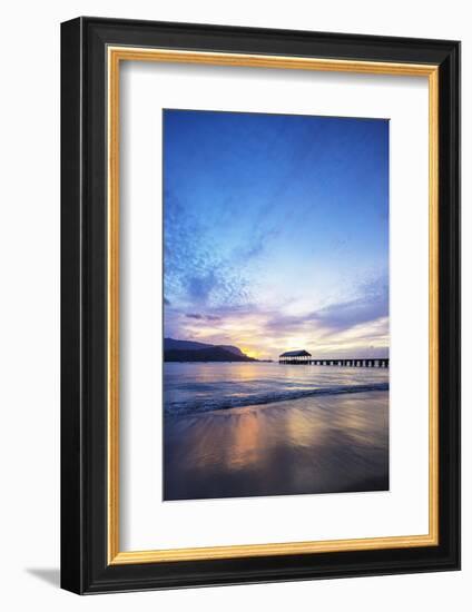 Hanalei Bay pier, Kauai Island, Hawaii, USA-Christian Kober-Framed Photographic Print