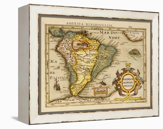 Hand Colored Engraved Map of South America, 1610-Gerardus Mercator-Framed Premier Image Canvas