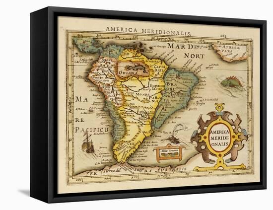 Hand Colored Engraved Map of South America, 1610-Gerardus Mercator-Framed Premier Image Canvas