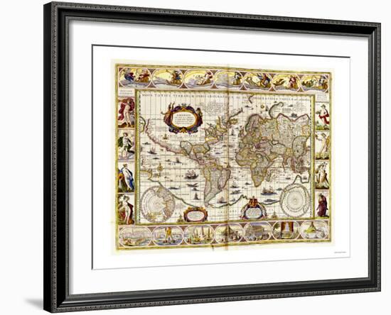 Hand Colored Engraved World Map, 1649-null-Framed Giclee Print