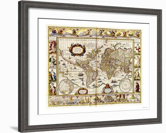 Hand Colored Engraved World Map, 1649-null-Framed Giclee Print