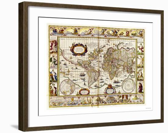 Hand Colored Engraved World Map, 1649-null-Framed Giclee Print