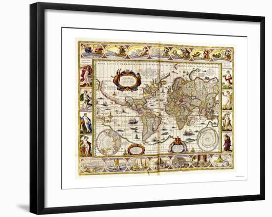 Hand Colored Engraved World Map, 1649-null-Framed Giclee Print