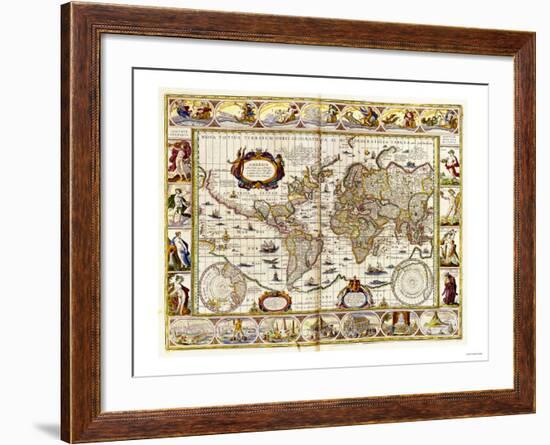 Hand Colored Engraved World Map, 1649-null-Framed Giclee Print