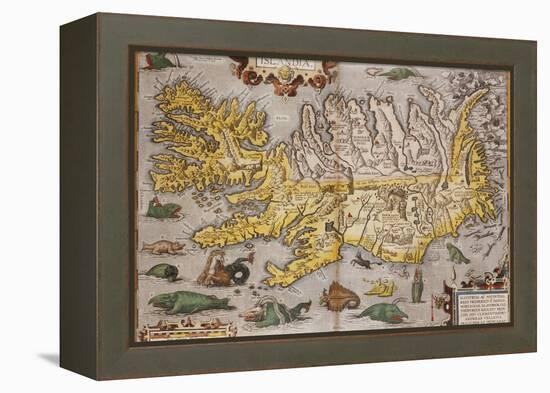 Hand Colored Map of Iceland, 1595-Abraham Ortelius-Framed Premier Image Canvas