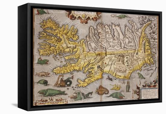 Hand Colored Map of Iceland, 1595-Abraham Ortelius-Framed Premier Image Canvas