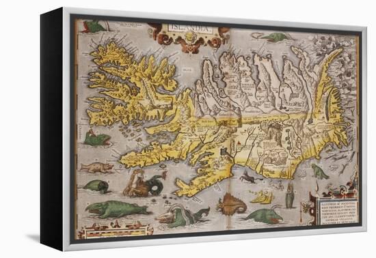 Hand Colored Map of Iceland, 1595-Abraham Ortelius-Framed Premier Image Canvas