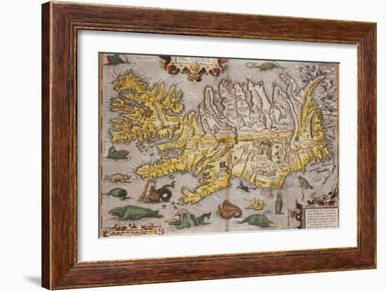 Hand Colored Map of Iceland, 1595-Abraham Ortelius-Framed Giclee Print