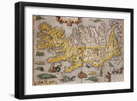 Hand Colored Map of Iceland, 1595-Abraham Ortelius-Framed Giclee Print