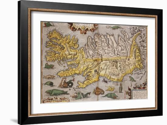 Hand Colored Map of Iceland, 1595-Abraham Ortelius-Framed Giclee Print