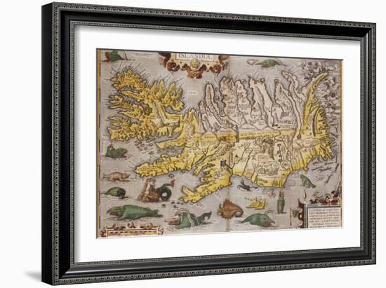 Hand Colored Map of Iceland, 1595-Abraham Ortelius-Framed Giclee Print