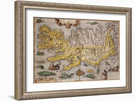 Hand Colored Map of Iceland, 1595-Abraham Ortelius-Framed Giclee Print