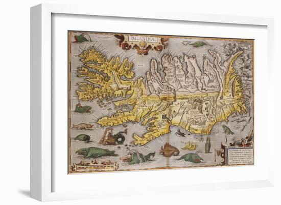 Hand Colored Map of Iceland, 1595-Abraham Ortelius-Framed Giclee Print