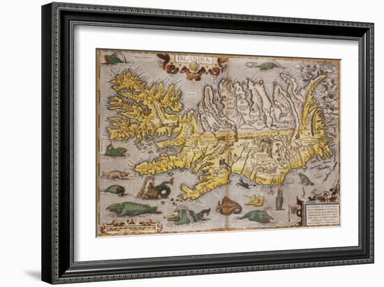 Hand Colored Map of Iceland, 1595-Abraham Ortelius-Framed Giclee Print