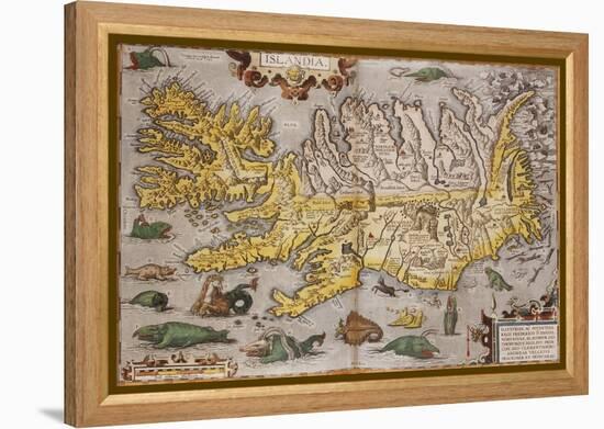 Hand Colored Map of Iceland, 1595-Abraham Ortelius-Framed Premier Image Canvas