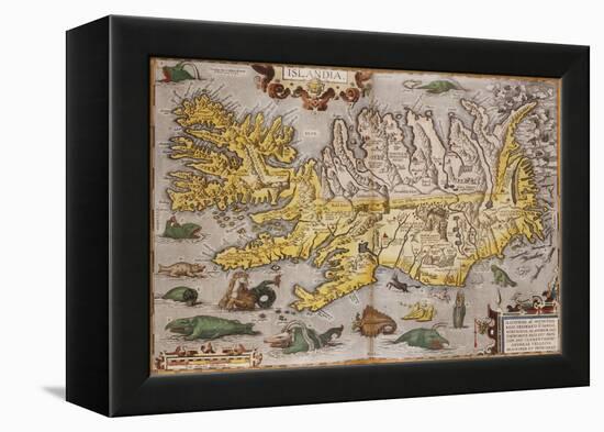 Hand Colored Map of Iceland, 1595-Abraham Ortelius-Framed Premier Image Canvas