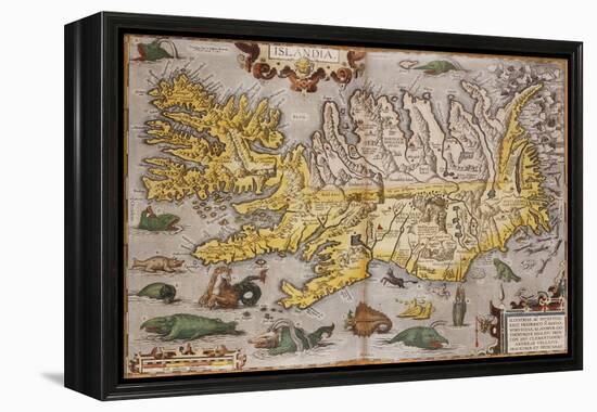 Hand Colored Map of Iceland, 1595-Abraham Ortelius-Framed Premier Image Canvas