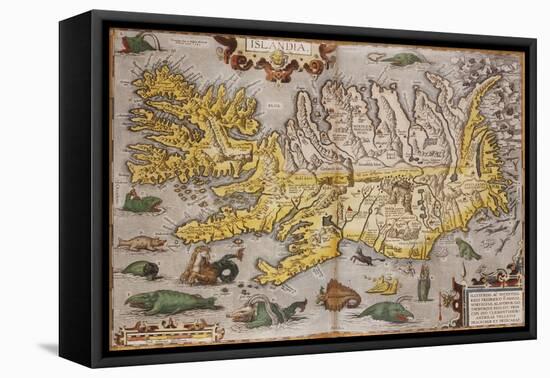 Hand Colored Map of Iceland, 1595-Abraham Ortelius-Framed Premier Image Canvas