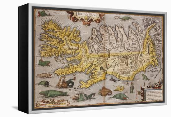 Hand Colored Map of Iceland, 1595-Abraham Ortelius-Framed Premier Image Canvas