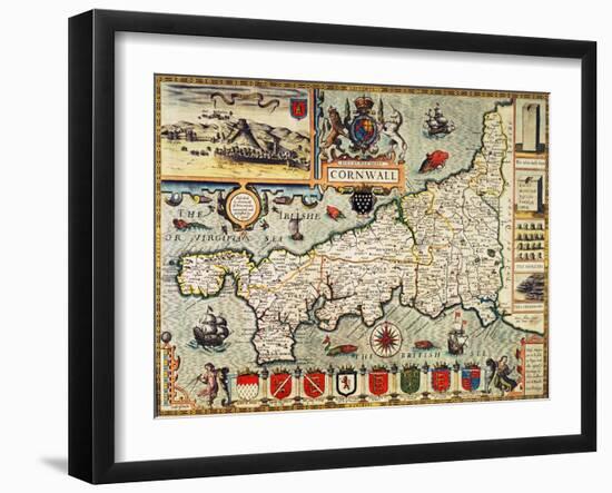 Hand-Coloured Map of Cornwall from the 1627 Edition of "Theatre of the Empire of Great Britain"-null-Framed Giclee Print