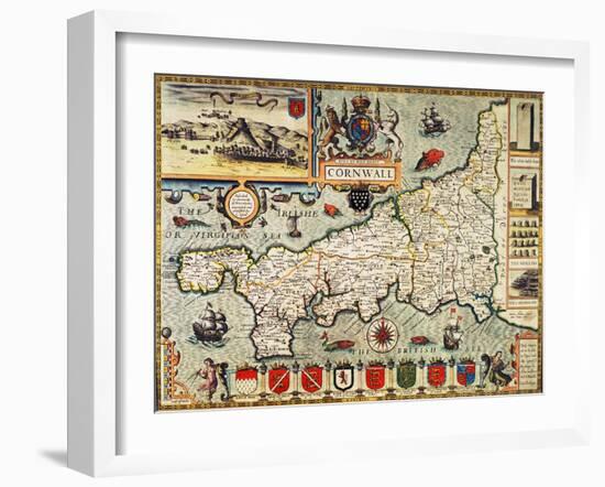 Hand-Coloured Map of Cornwall from the 1627 Edition of "Theatre of the Empire of Great Britain"-null-Framed Giclee Print