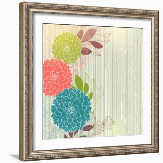 Hand-Drawing Floral Background with Flower Dahlia-Helga Pataki-Framed Art Print