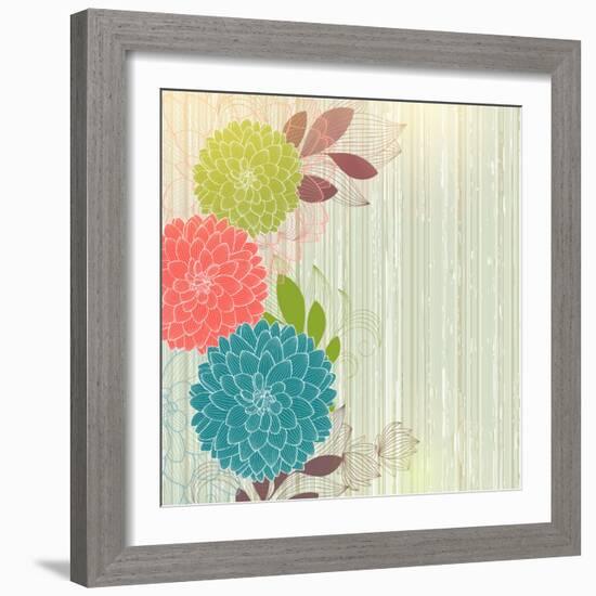 Hand-Drawing Floral Background with Flower Dahlia-Helga Pataki-Framed Art Print