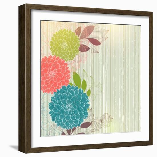 Hand-Drawing Floral Background with Flower Dahlia-Helga Pataki-Framed Art Print