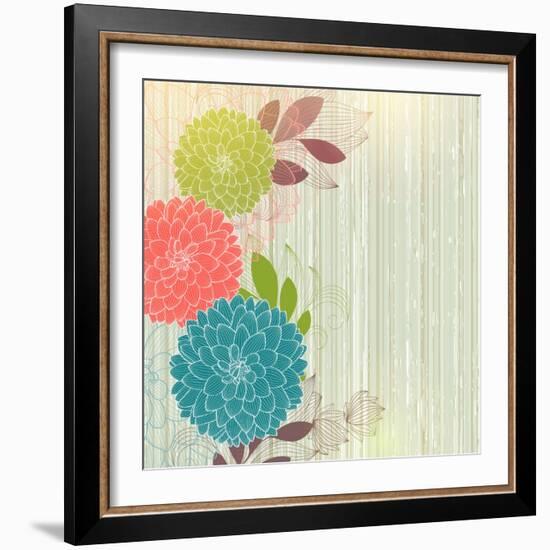 Hand-Drawing Floral Background with Flower Dahlia-Helga Pataki-Framed Art Print