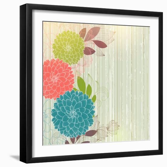 Hand-Drawing Floral Background with Flower Dahlia-Helga Pataki-Framed Art Print