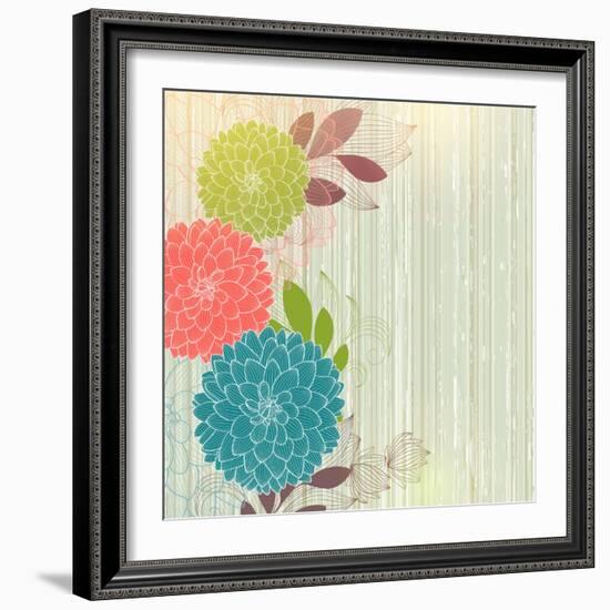 Hand-Drawing Floral Background with Flower Dahlia-Helga Pataki-Framed Art Print