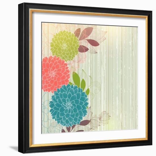 Hand-Drawing Floral Background with Flower Dahlia-Helga Pataki-Framed Art Print