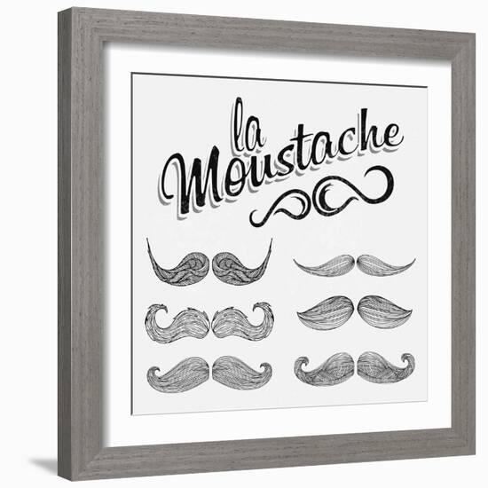 Hand Drawn Black Mustache Set-Melindula-Framed Art Print