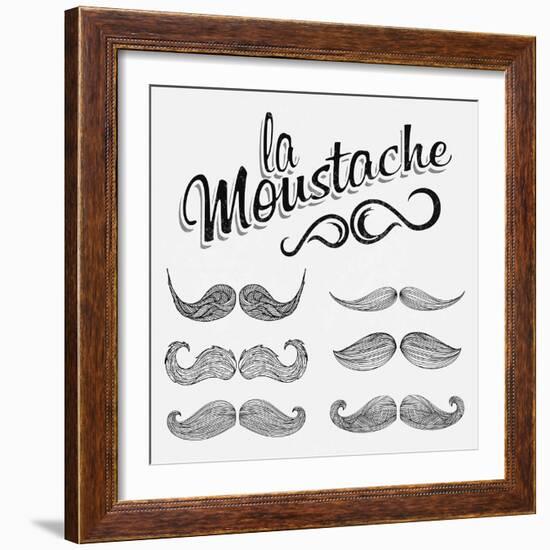 Hand Drawn Black Mustache Set-Melindula-Framed Art Print