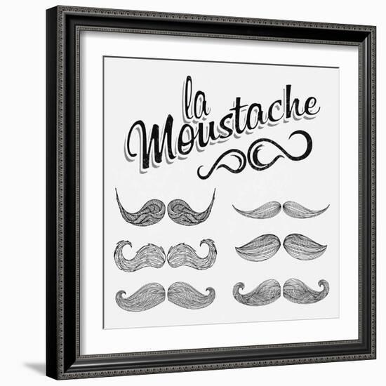 Hand Drawn Black Mustache Set-Melindula-Framed Art Print