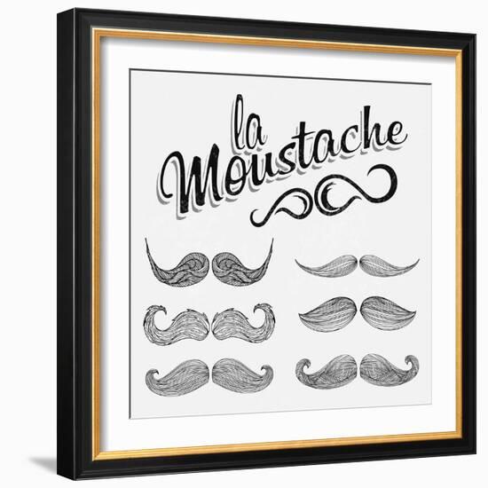 Hand Drawn Black Mustache Set-Melindula-Framed Art Print