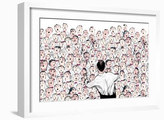 Hand Drawn Boys Choir with Director Illustration-karavai-Framed Art Print