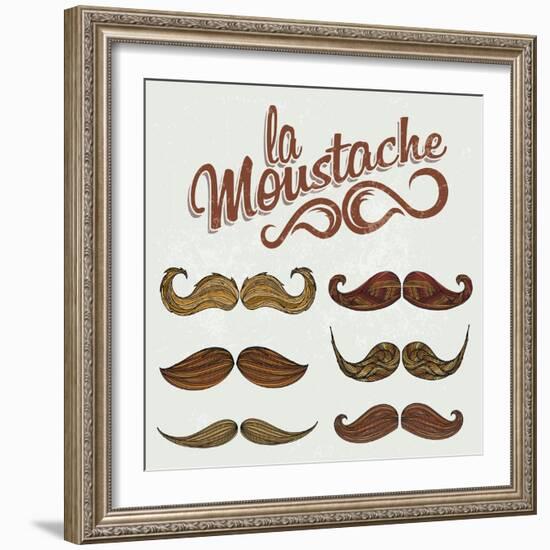 Hand Drawn Brown Mustache Set-Melindula-Framed Art Print