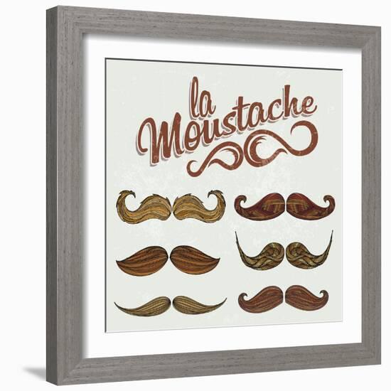 Hand Drawn Brown Mustache Set-Melindula-Framed Art Print