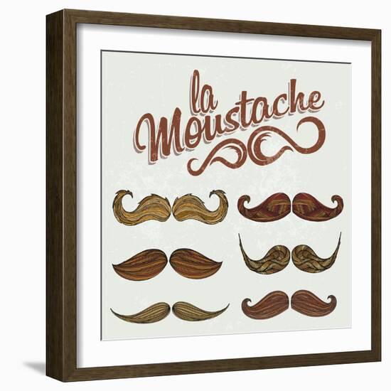 Hand Drawn Brown Mustache Set-Melindula-Framed Art Print