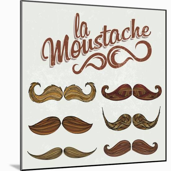 Hand Drawn Brown Mustache Set-Melindula-Mounted Art Print