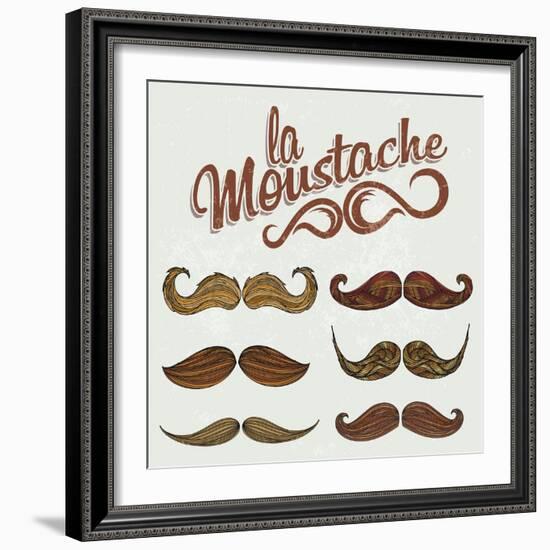 Hand Drawn Brown Mustache Set-Melindula-Framed Art Print