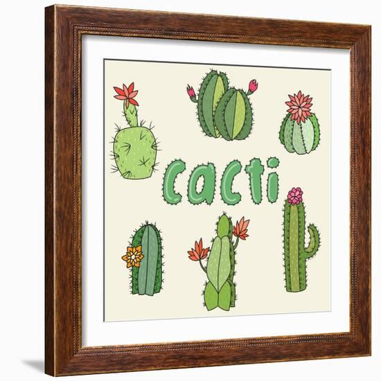 Hand Drawn Cactus Icons. Vector Illustration.-Maria Sem-Framed Art Print