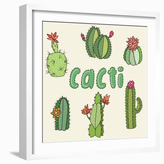 Hand Drawn Cactus Icons. Vector Illustration.-Maria Sem-Framed Art Print