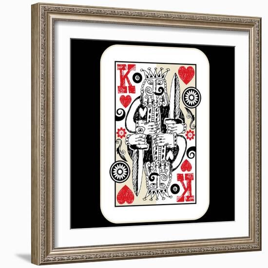 Hand Drawn Deck Of Cards, Doodle King Of Hearts-Andriy Zholudyev-Framed Art Print